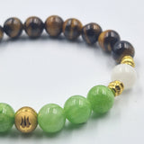 Lion Bracelet in Tiger's Eye, Green Jade and White Moonstone