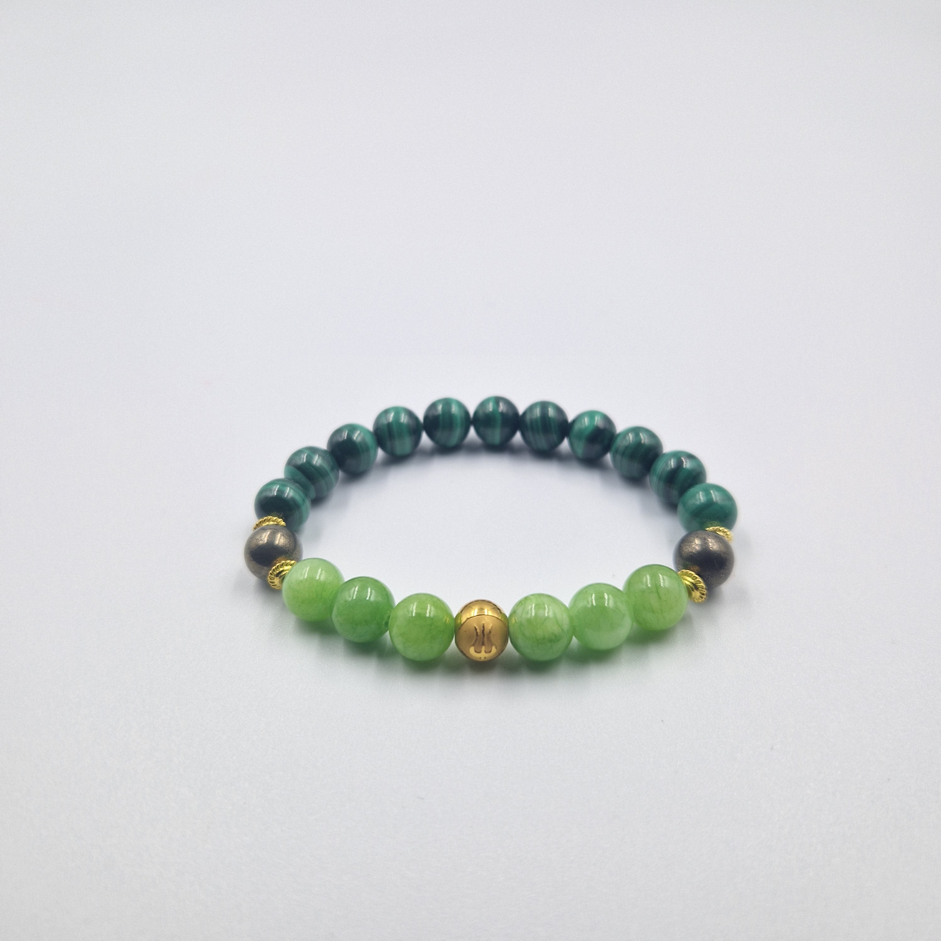 Bracelet Cancer en Malachite, Jade vert et Pyrite