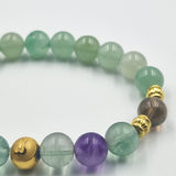 Lion Bracelet in Green Aventurine, Purple Fluorite and Smoky Quartz