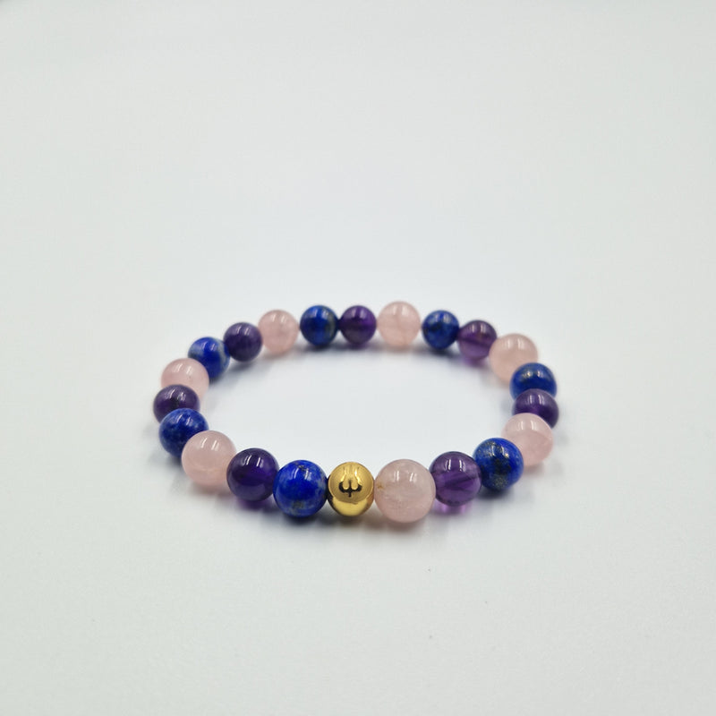 Bracelet ACCEPTATION en Améthyste, Lapis lazuli et Quartz rose