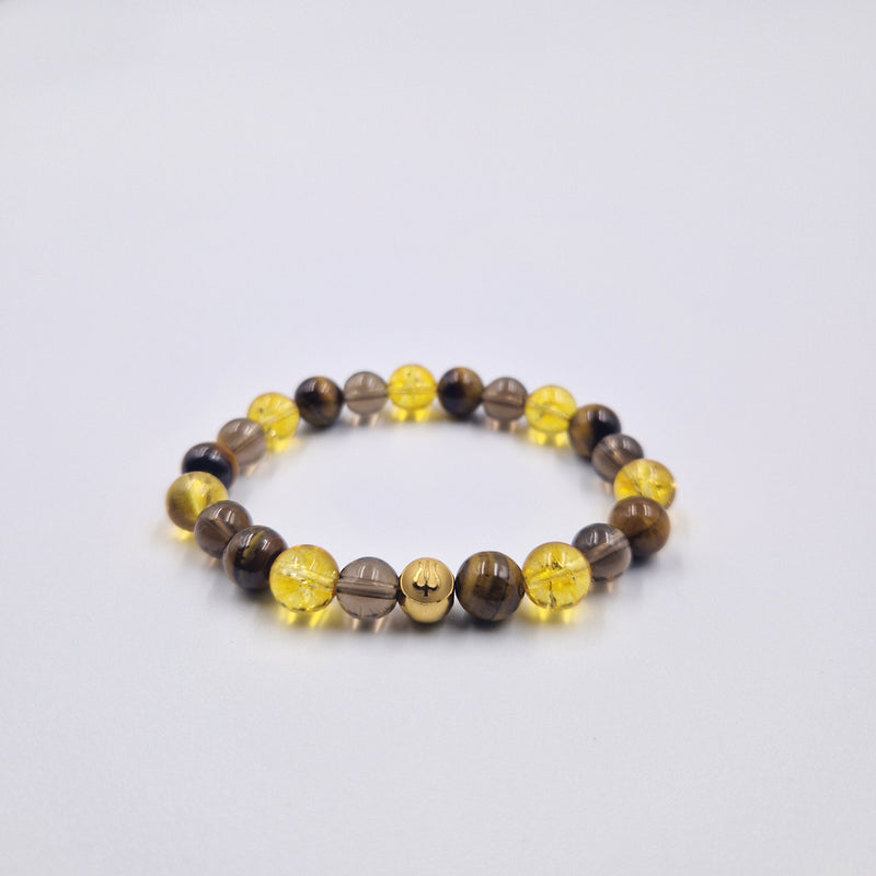 Bracelet AMBITION en Oeil de tigre, Quartz fumé et Citrine