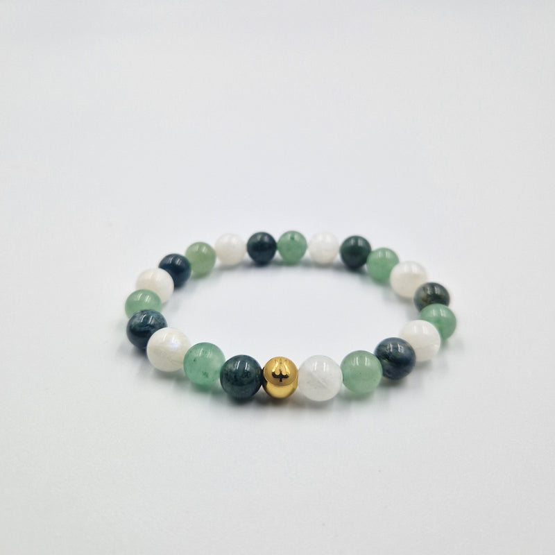 Bracelet AMES SOEURS en Pierre de lune, Agate mousse et Aventurine verte