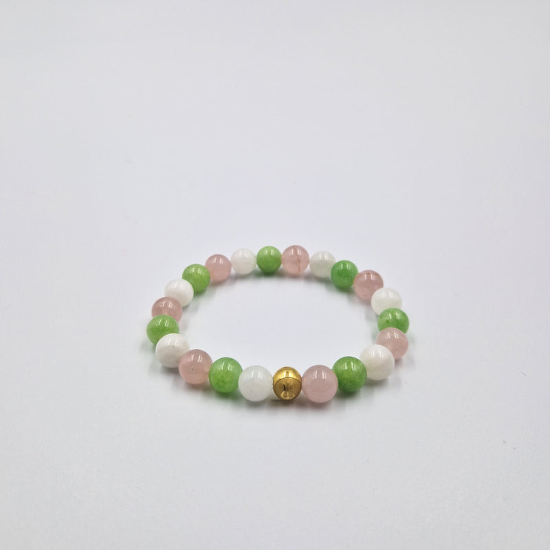 Bracelet AMOUR en Quartz rose, Jade verte et Pierre de lune