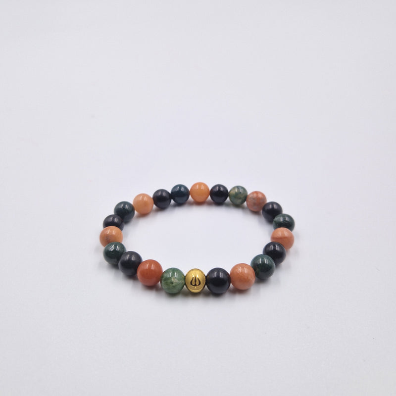 Bracelet ANCRAGE en Agate mousse, Shungite et Bois fossilisé