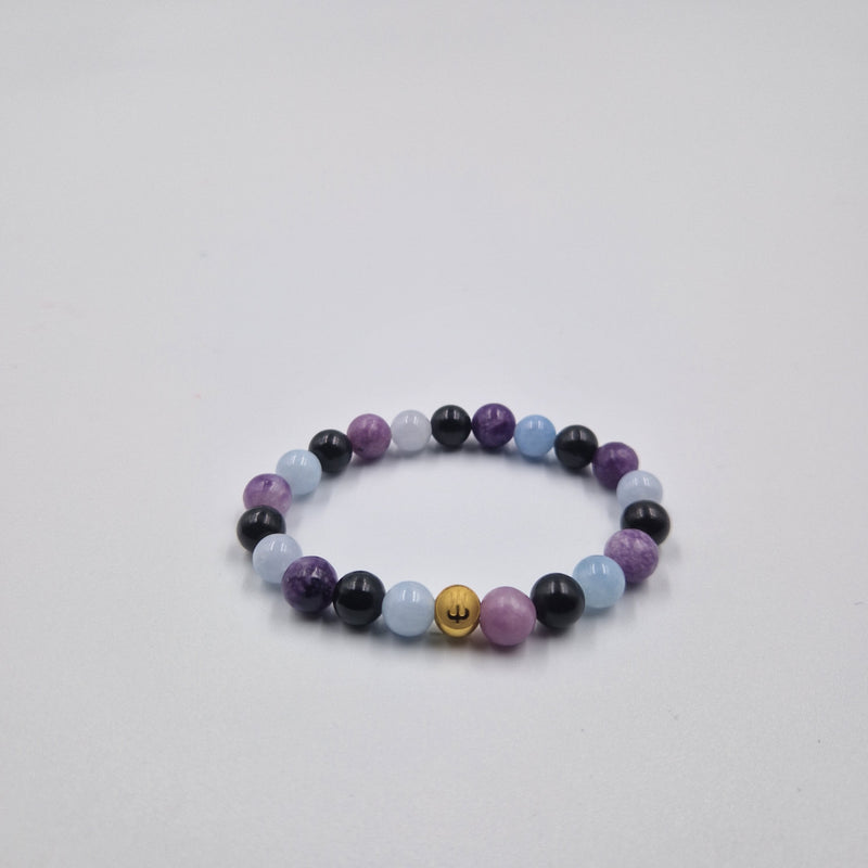Bracelet ANGOISSE en Lépidolite, Shungite et Aigue-marine
