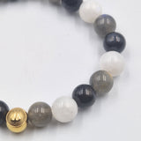 SORROW bracelet in black Obsidian, white Moonstone and Labradorite