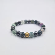 CONCENTRATION bracelet in purple fluorite, hematite and moss agate
