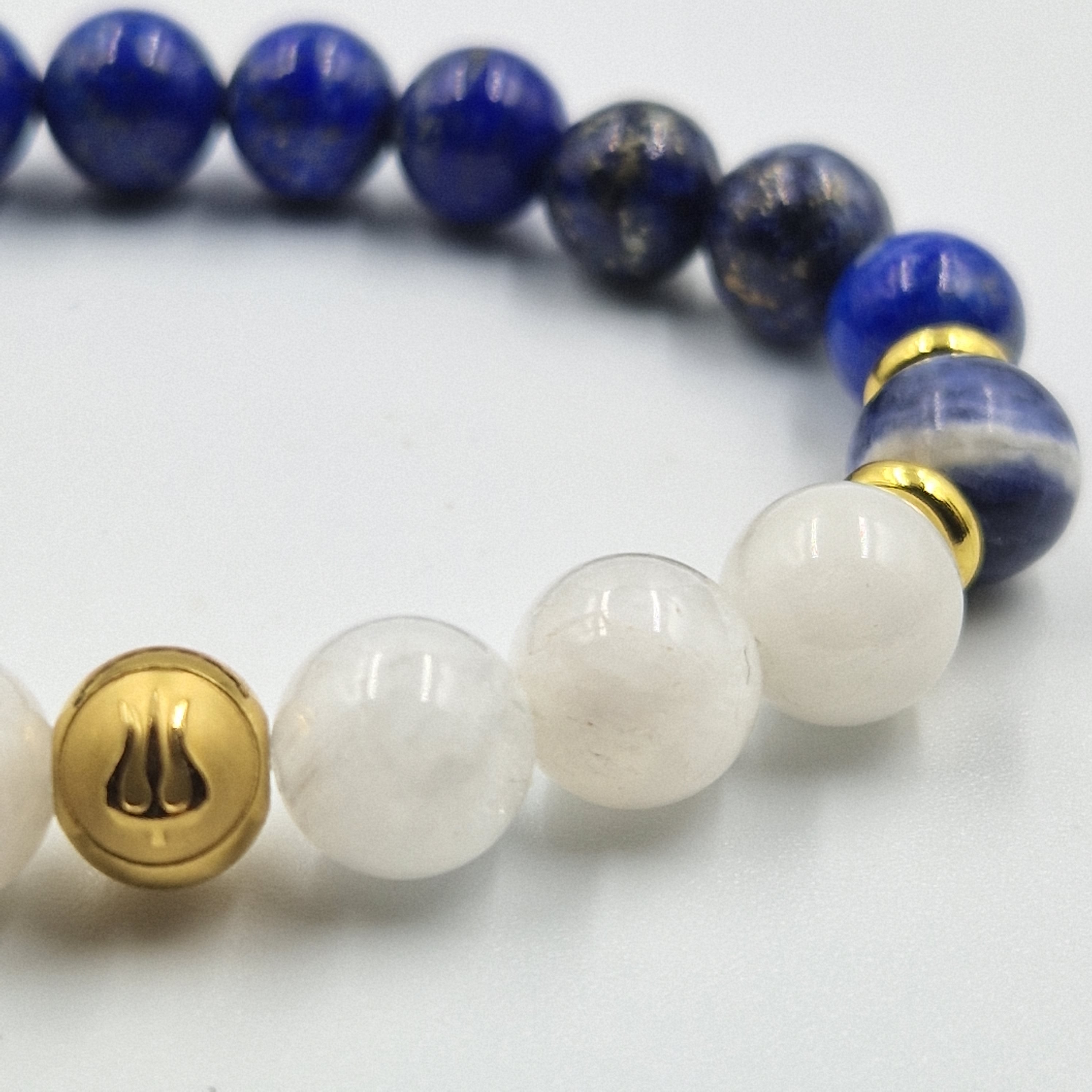 Bracelet Vierge Année 2024 en Pierre de lune blanche, Lapis lazuli et Sodalite