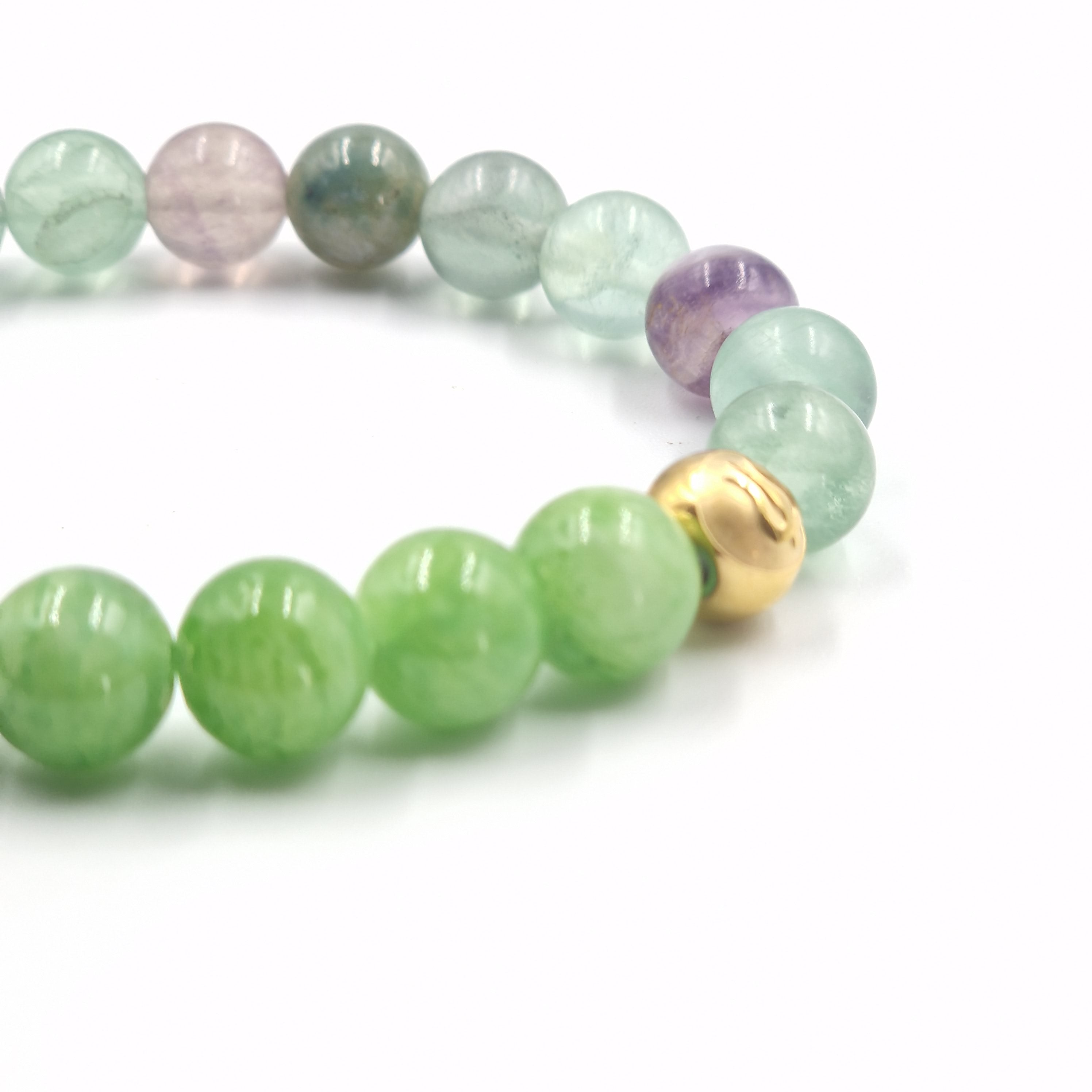 Bracelet en Fluorite violette et Jade vert