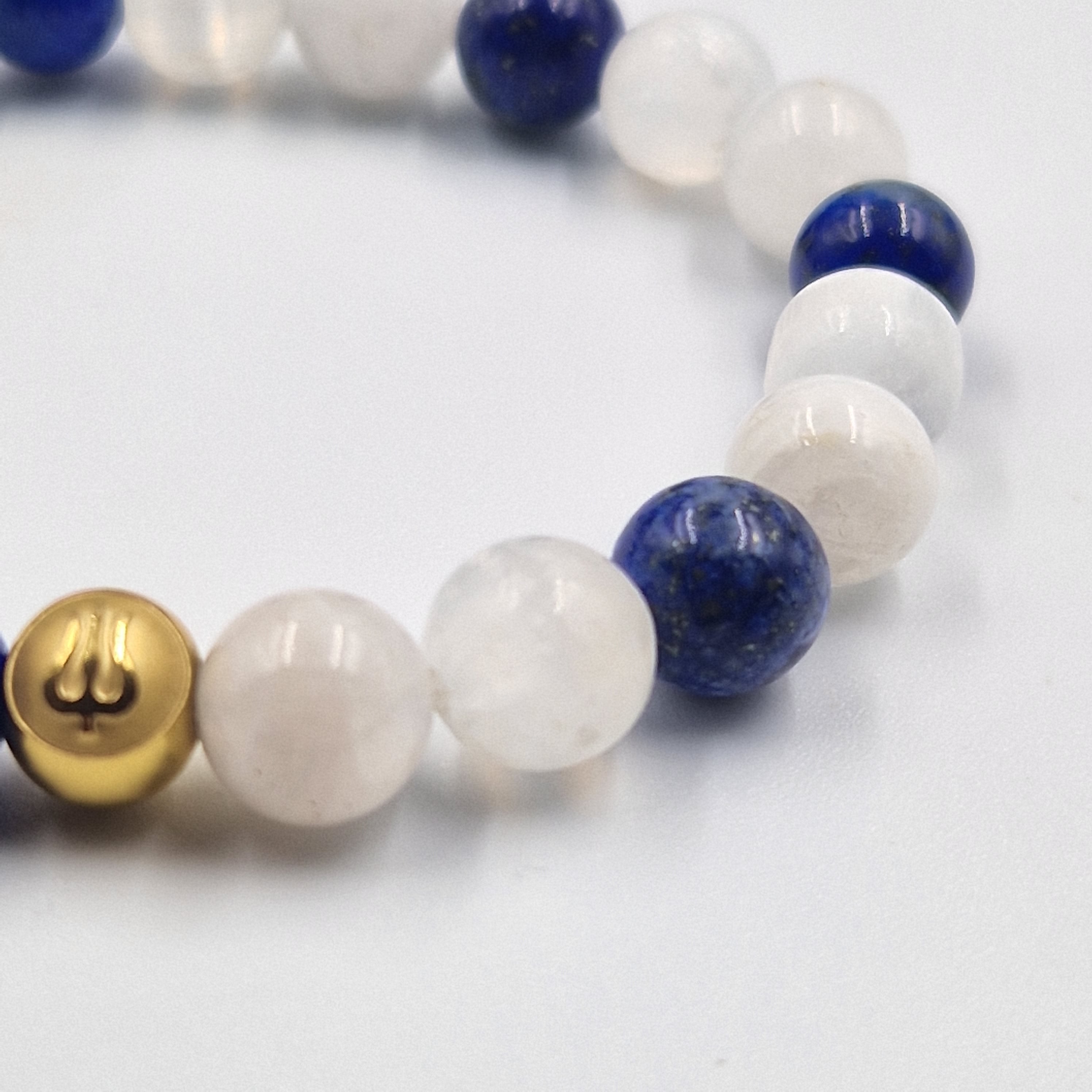 Bracelet DIVIN en Sélénite, Pierre de lune blanche et Lapis lazuli