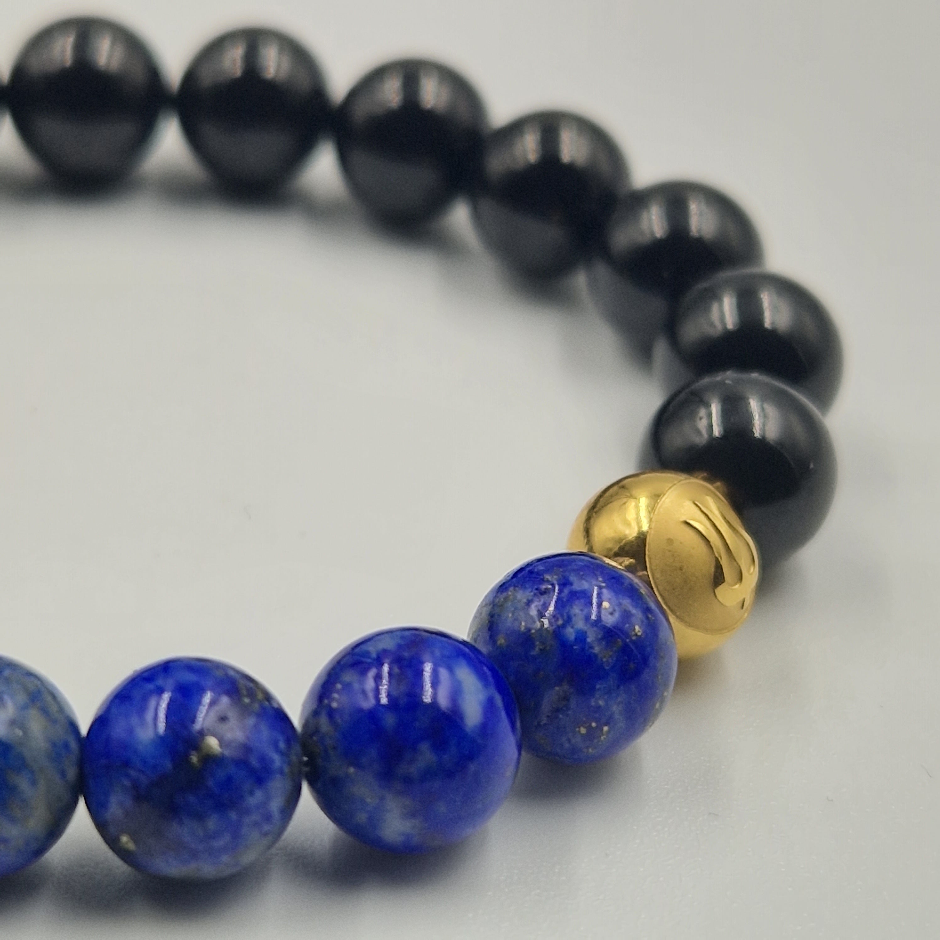 Bracelet en Tourmaline noire et Lapis lazuli