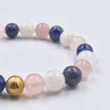 Bracelet FIDELITE en Quartz rose, Pierre de lune blanche et Lapis-lazuli