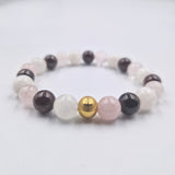 Bracelet INFIDELITE en Pierre de lune blanche, Quartz rose et Grenat