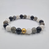 Bracelet KARMA en Pierre de lune, Labradorite et Tourmaline noire