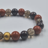 Bracelet MEDITATION en Jaspe rouge, Quartz fumé et Grenat