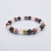 Bracelet PEINES DE COEUR en Quartz rose, Rhodonite et Tourmaline noire