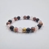 Bracelet PEINES DE COEUR en Quartz rose, Rhodonite et Tourmaline noire