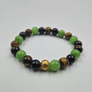 Bracelet PEUR en Oeil de tigre, Jade vert et Onyx noir