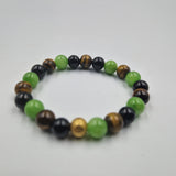 Bracelet PEUR en Oeil de tigre, Jade vert et Onyx noir