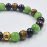 Bracelet PEUR en Oeil de tigre, Jade vert et Onyx noir