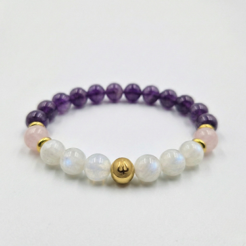 Bracelet ACCOUCHEMENT en Pierre de Lune, Quartz rose, Améthyste