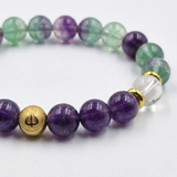 Bracelet ACOUPHENES en Améthyste, Quartz clair, Fluorite