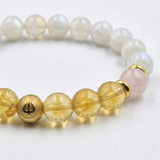 Bracelet Balance Année 2026 en Citrine, Quartz Rose et Pierre de Lune Blanche