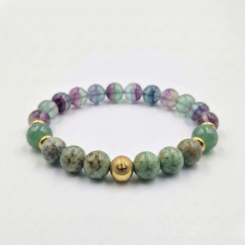 Bracelet BOUCHE en Turquoise, Aventurine Verte, Fluorite