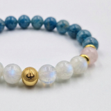Bracelet BOULIMIE en Pierre de Lune, Quartz Rose, Apatite Bleue