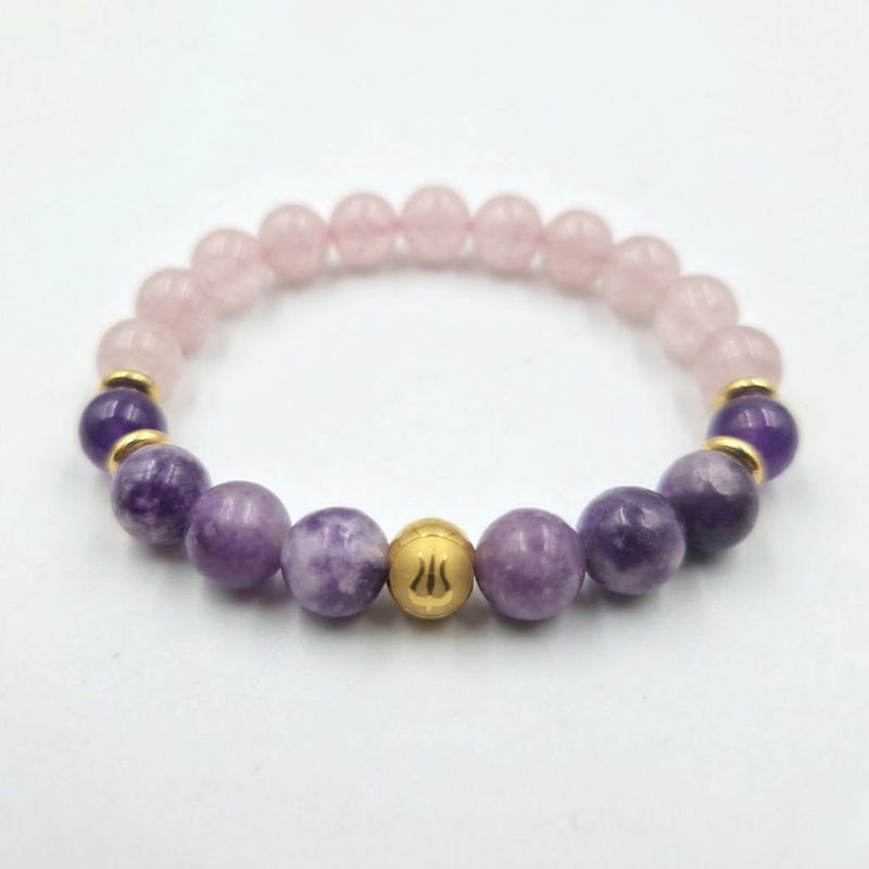 Bracelet CANCER en Améthyste, Quartz rose, Lépidolite