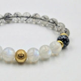 Bracelet CHUTE DE CHEVEUX en Pierre de Lune, Quartz Rutile, Obsidienne Flocon de Neige