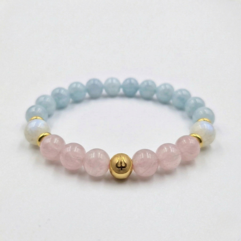 Bracelet CICATRISATION en Pierre de Lune, Quartz Rose, Aigue-Marine
