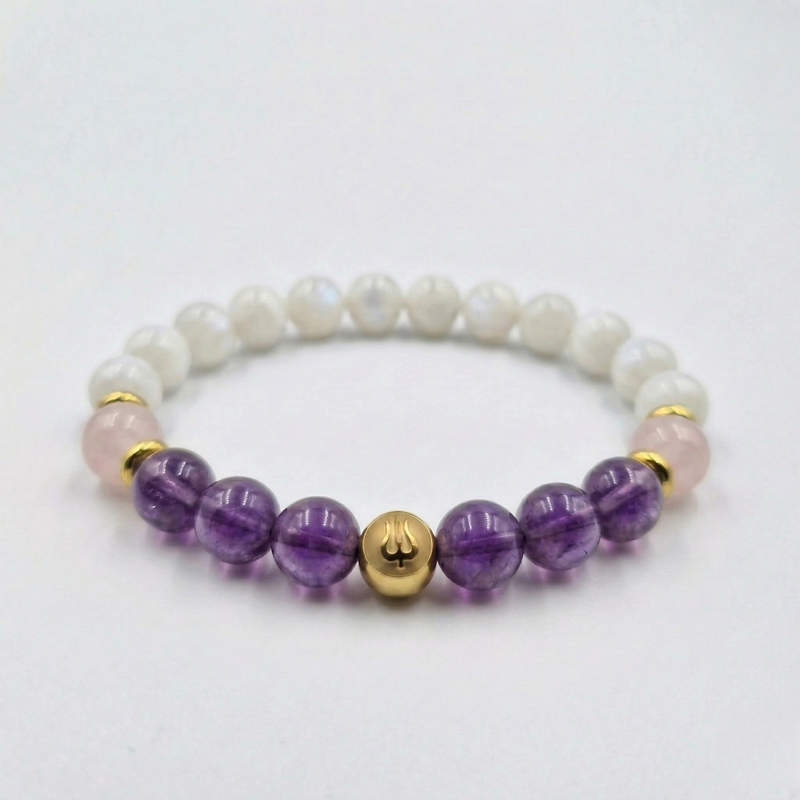 Bracelet COLIQUES DU NOURRISSON en Quartz rose, Pierre de Lune, Améthyste