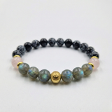 Bracelet Vierge Année 2026 en Labradorite, Quartz Rose et Obsidienne Flocon de Neige