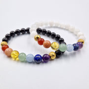 Duo of 7 Chakras bracelets in black Onyx and white Moonstone