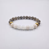 Duo of bracelets in Labradorite, Moonstone and black Obsidian