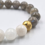 Duo of bracelets in Labradorite, Moonstone and black Obsidian