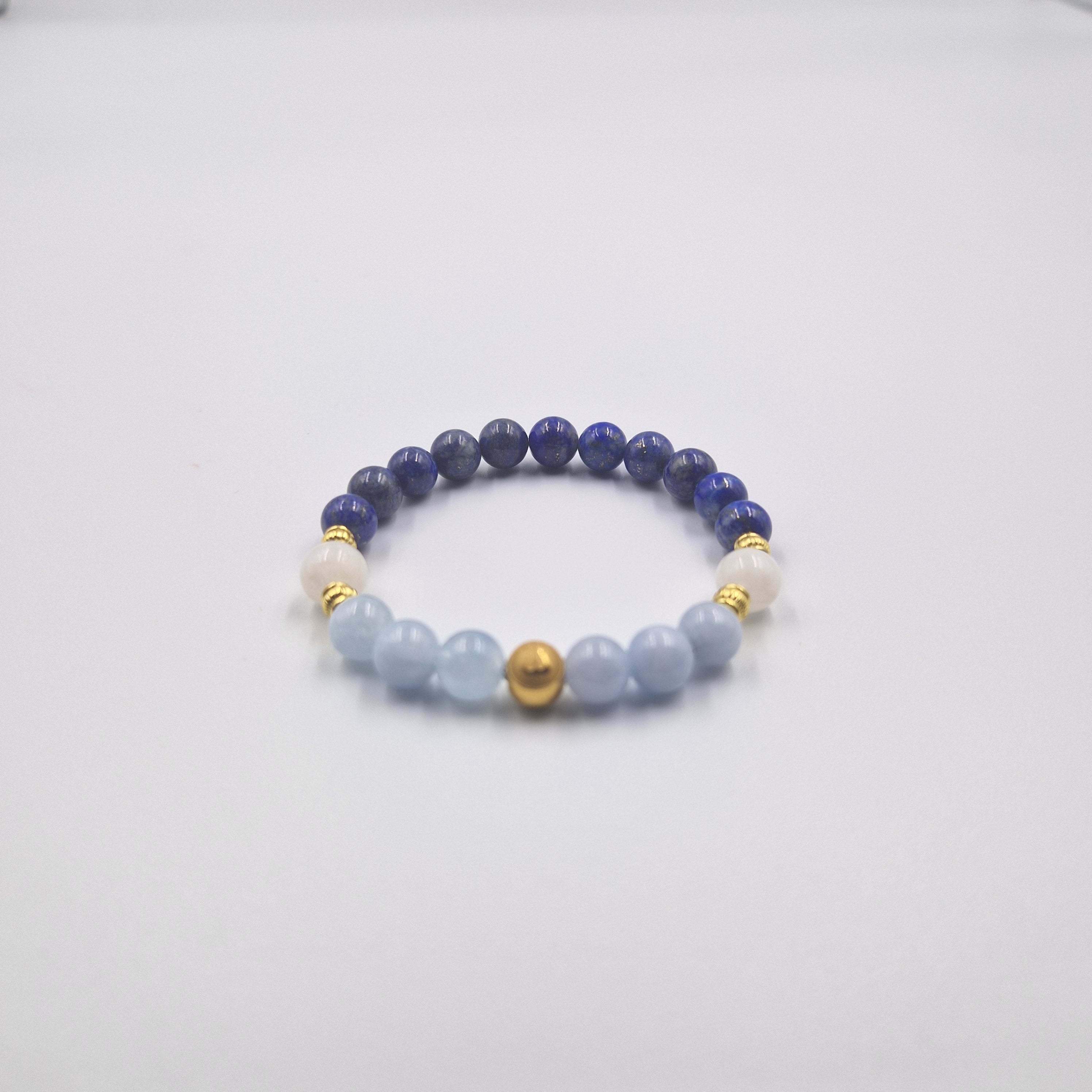 Bracelet Verseau en Lapis-lazuli, Aigue-marine et Pierre de lune blanche