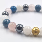 Bracelet MINCEUR en Apatite bleue, Hématite, Pierre de lune blanche et Quartz rose